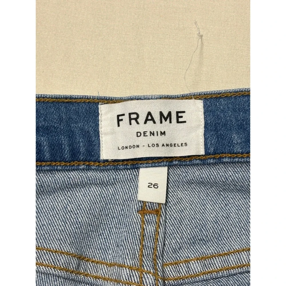 Frame Denim Le High Straight Jeans Opus Blue Raw Hem LHSTRB969 Womens Size 26X26